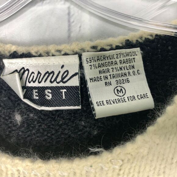 vintage 80s sweater angora rabbit wool blend black white Marnie West size medium - Picture 6 of 8